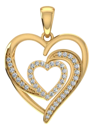 10K Yellow Gold Round Diamond Womens Double Heart Pendant 1/8 Cttw
