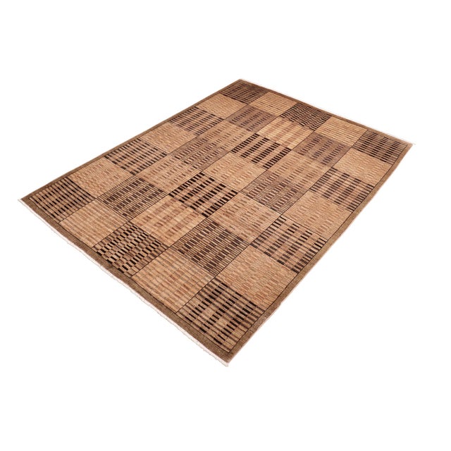 Boho Chic Bohemian Gabbeh Tan/Brown Wool Rug - 7'10'' X 9'8'' For Sale - Image 3 of 10