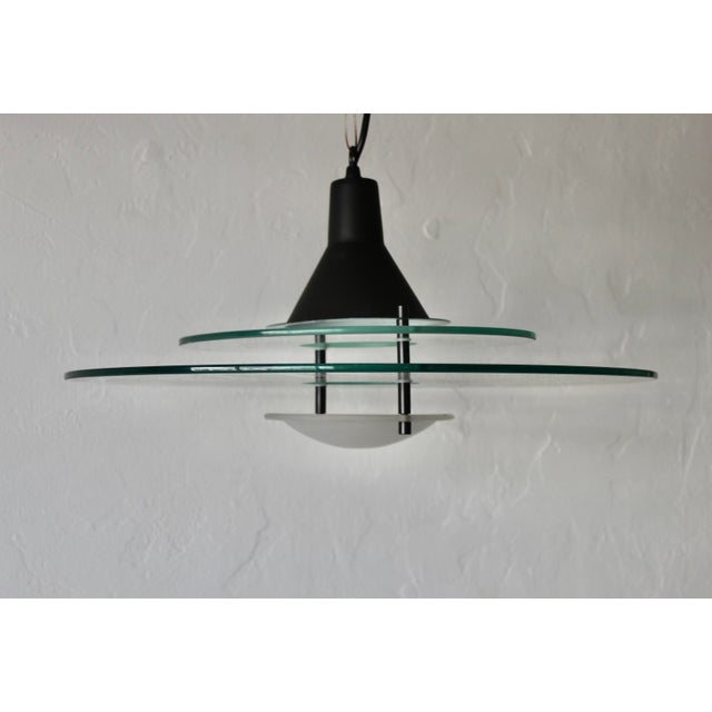 1980s Louis Poulsen Style Glass Metal Pendant Light For Sale - Image 9 of 12