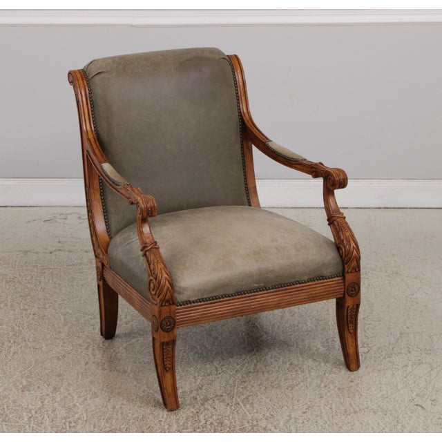 French Louis XVI Carved Leather Arm Chair For Sale - Image 4 of 17
