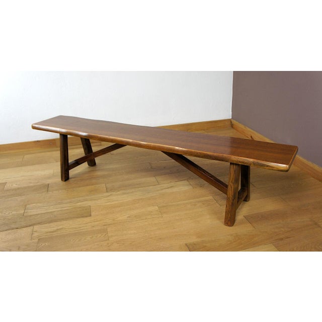 Brown Vintage Brutalist Bench in Elm from Aranjou, 1960 For Sale - Image 8 of 10