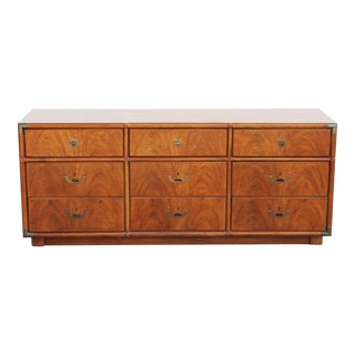 1970s Mid-Century Campaign Style Dresser of Nine Drawers by Drexel For Sale