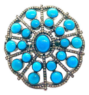 Bochic “Orient” Diamond & Turquoise Retro Ring Set In 18K Gold & Silver