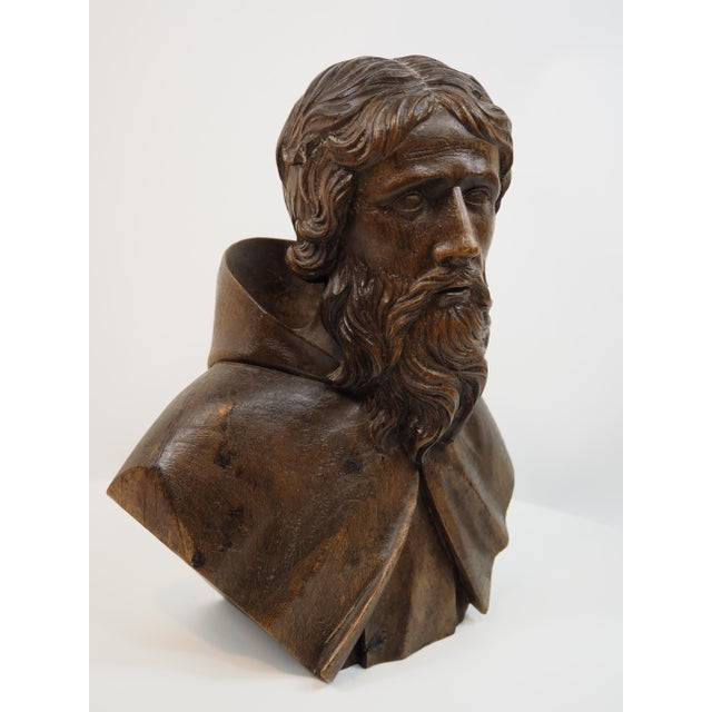 Antique Expressive Woodcarving, Bust Depicting a Monk or Male Saint, Ca. 1800 For Sale - Image 9 of 18