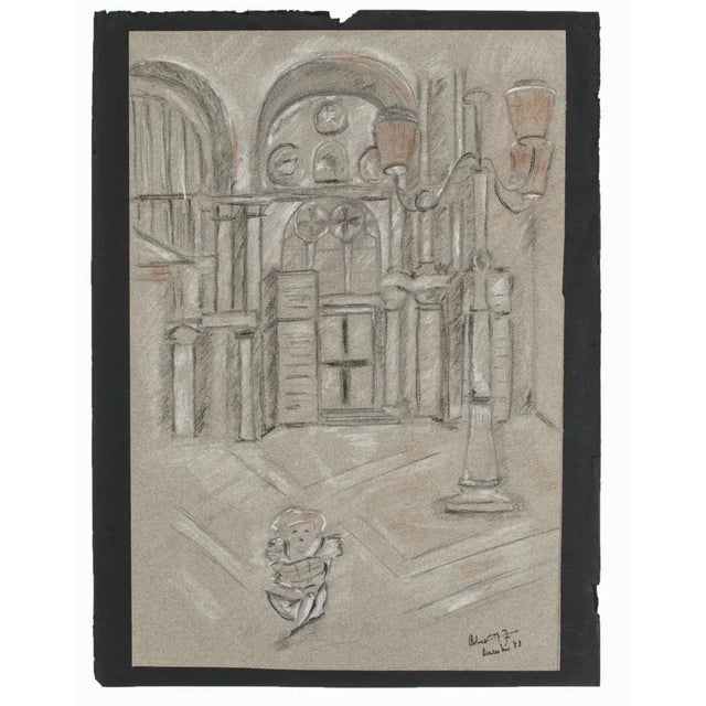 Church'' 1943s is an original pencil and pastels drawing on ivory-colored paper, glued on cardboard, by Anonymous Artist...