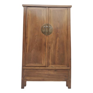 Antique Square-Corner Elm Armoire For Sale
