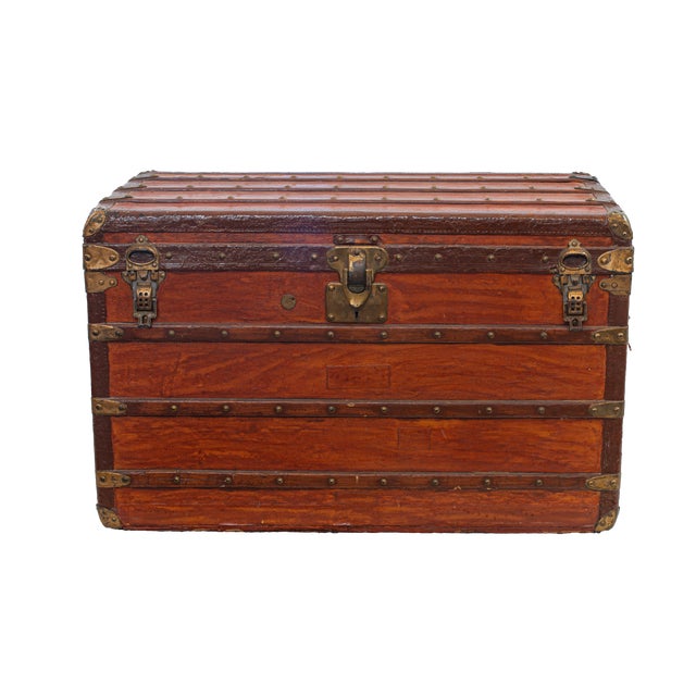 Antique Flat-Top Steamer Trunk For Sale - Image 10 of 11
