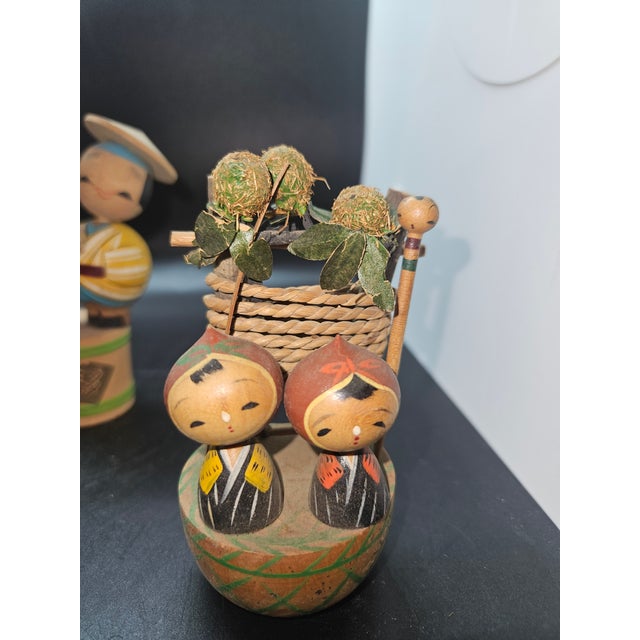 Tan Early Vintage Kokeshi/Sakunami Doll Lot of Four, Handmade Japanese Ornamental For Sale - Image 8 of 10