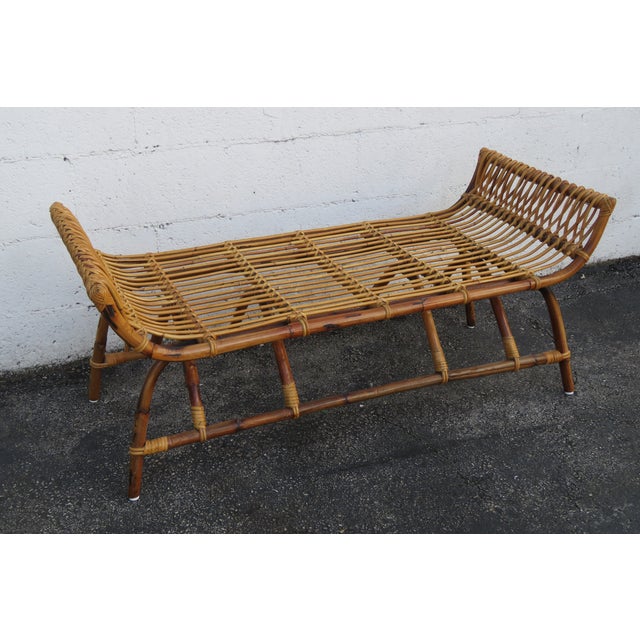 Hollywood Regency Bohemian Bamboo Rattan Large Ottoman Bench 5807 For Sale - Image 4 of 12
