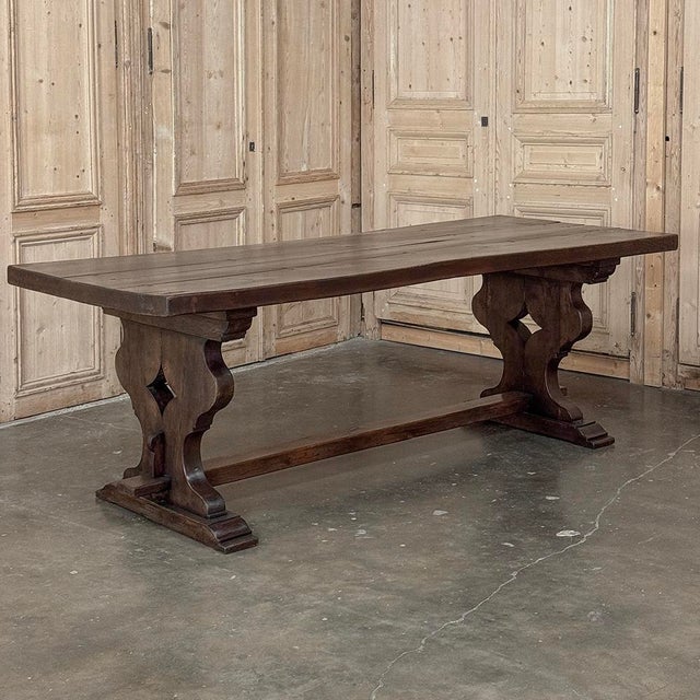 Antique Rustic Italian Style Trestle Farm Table was hand-crafted using traditional methods handed down from generation to...