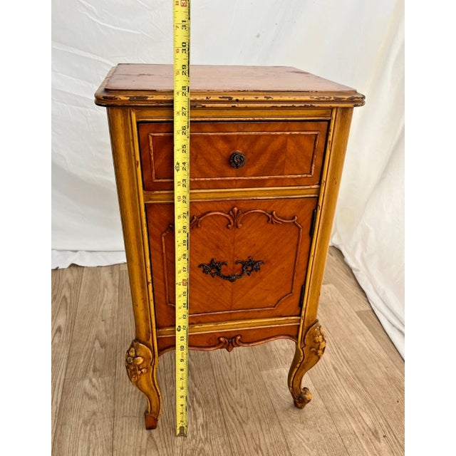 Brown Antique Nightstand Cabinet and Drawer Walnut Hand Carved French Country Style For Sale - Image 8 of 11