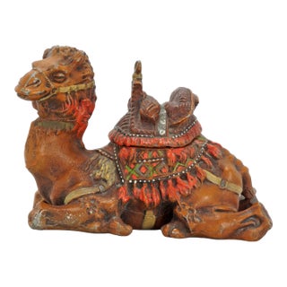 Antique Austrian Camel Cold Painted Cast Metal Inkwell Circa 1900 For Sale
