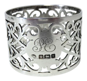 Fancy Reticulated Antique Sheffield England Sterling Silver Napkin Ring Circa 1915