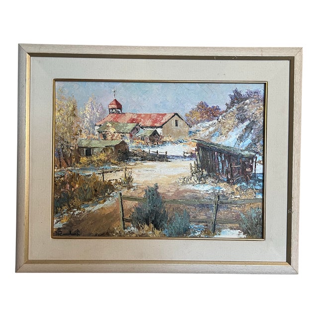 Hans Ressdorf Original Oil Painting Church Canoncito New Mexico 18x24 Southwest For Sale
