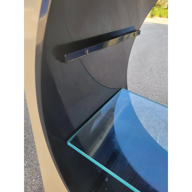 Vintage Mid Century Modern Black Cream Veneer PortHole 12 Bottle Holder Dry Bar With Light For Sale - Image 11 of 12