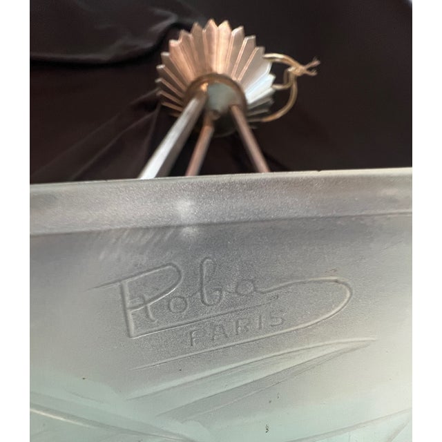 Art Deco Signed Roba Paris Art Deco French Etched Glass Ceiling Light, C. 1930's For Sale - Image 3 of 4