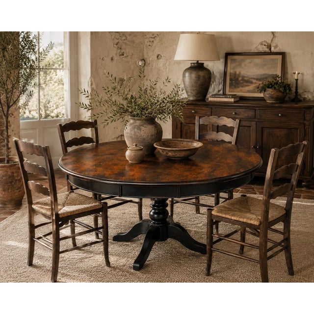 Late 20th Century Colonial Revival Pedestal Dining Table | Old Town Chapel™ Aged Hickory Finish | 42" Round Extending to...