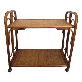 C.1970 Mid-Century Rattan Bar Cart For Sale