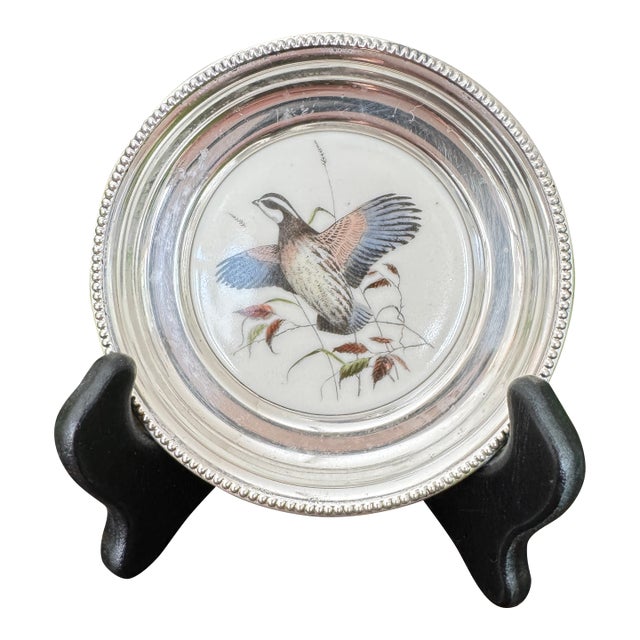 Mid 20th Century Rare Frank M. Whiting Sterling Silver Mounted “Bobwhite Quail” Plate – Dennis Fulton For Sale