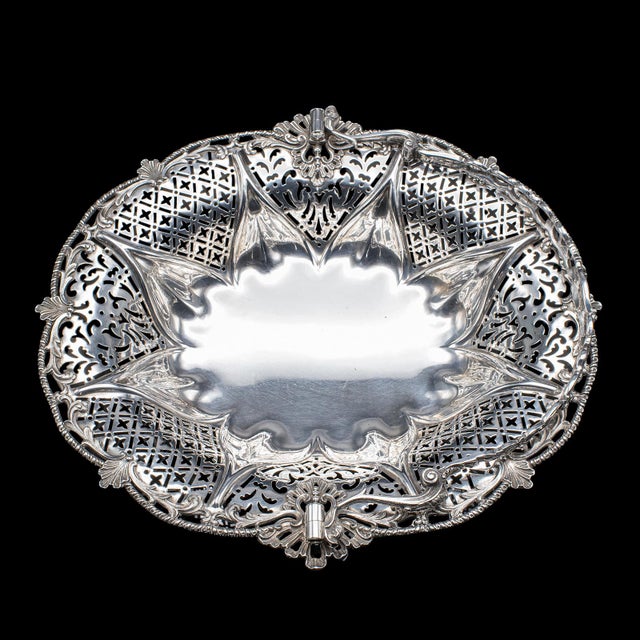Vintage Decorative Cake Basket, English, Silver Plate, Fruit Dish, Mid Century For Sale - Image 9 of 12