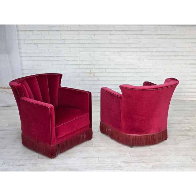 Danish Relax Armchair in Red Velour with Ash Legs, 1960s For Sale - Image 17 of 18