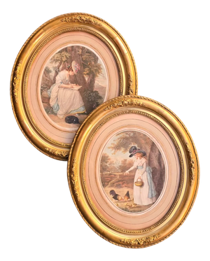 Angelica Kauffman and George Morland, Poesia / Louisa Hammond, 1780s, Glass, Wood and Paper, Framed, Set of 2