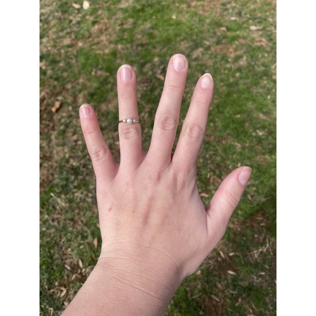 Early 21st Century Antique Pearl & Diamond Ring, 14k Yellow Gold, Ring Size 4.75 For Sale - Image 5 of 5