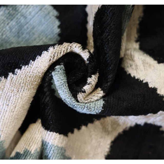 Blue & Black Ikat Silk Velvet Throw Pillow 20x20 | Handmade Designer Accent Pillow For Sale In San Francisco - Image 6 of 8