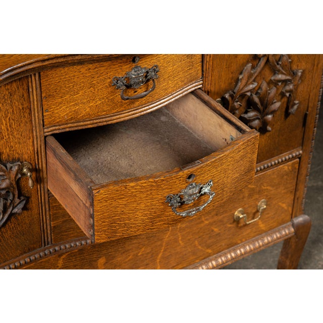 Early 20th Century Carved Oak Bow Front Sideboard For Sale - Image 11 of 12