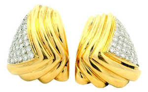 Vintage Italian 18k Gold & 3 Carat Diamond Sculptural Clip-on Earrings, Pair