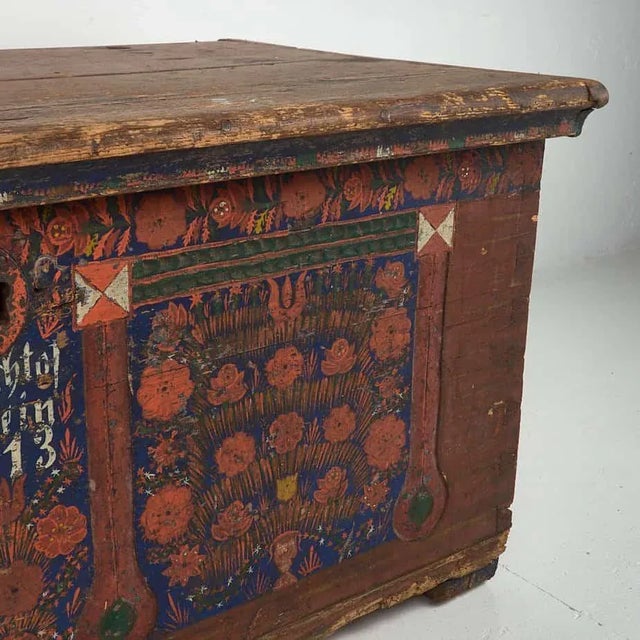 Antique Wooden Trunk, 1913 For Sale - Image 3 of 8
