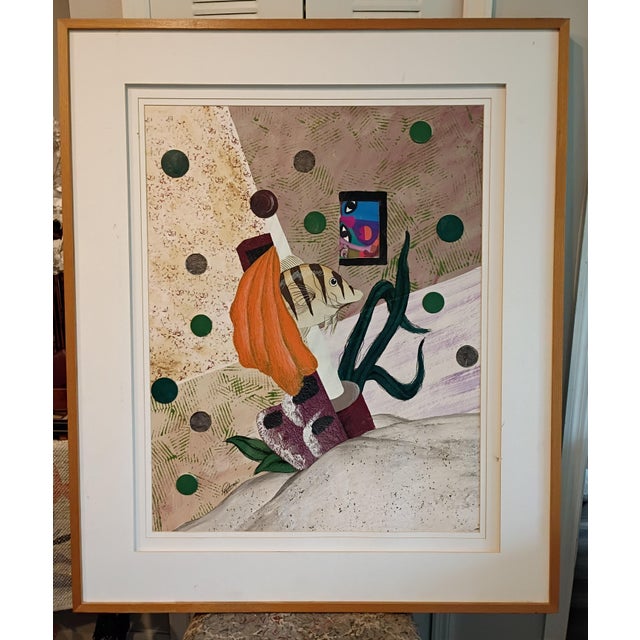 Signed by 'Peters' Large Mid-Century Style Modern Abstract Fish Mixed Media Collage - Framed For Sale - Image 10 of 18