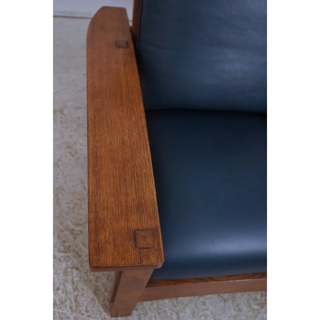 Stickley Mission Oak Leather Chair & Ottoman For Sale - Image 11 of 18