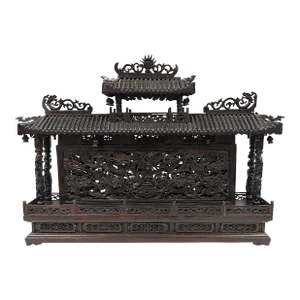 Mid 20th Century Chinese Wooden Carved Pagoda/Nine Dragons Wall