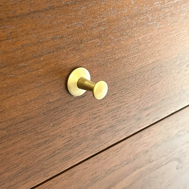 Refinished Mid-Century Modern Stanley Walnut Dresser Highboy Chest of Drawers With Original Brass Hardware For Sale - Image 6 of 12