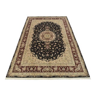 Tabriz Rug 10’2” X 14′ Black Wool/Silk Traditional Hand-Knotted Carpet For Sale