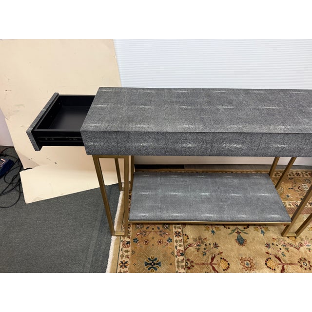 Currey & Company Currey & Company Faux Shagreen + Brass Console Table For Sale - Image 4 of 12