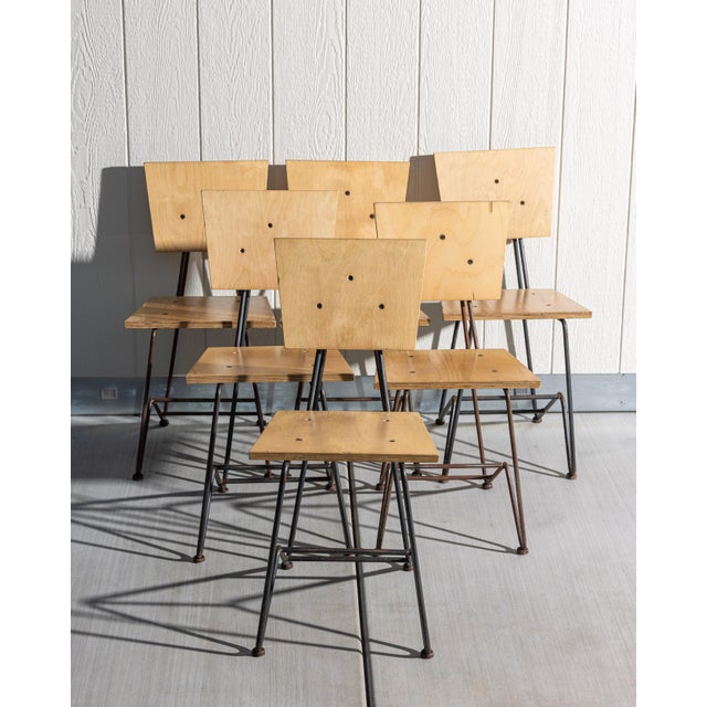 Set of 6 Vintage Chipotle Plywood and Steel Dining Chairs – Steve Sauer | Bruce Gueswel For Sale In Sacramento - Image 6 of 11