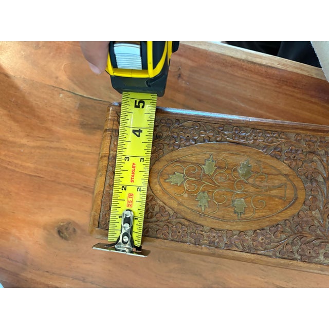 Late 20th Century Vintage Handcrafted Wooden Box With Brass Inlay For Sale - Image 5 of 5