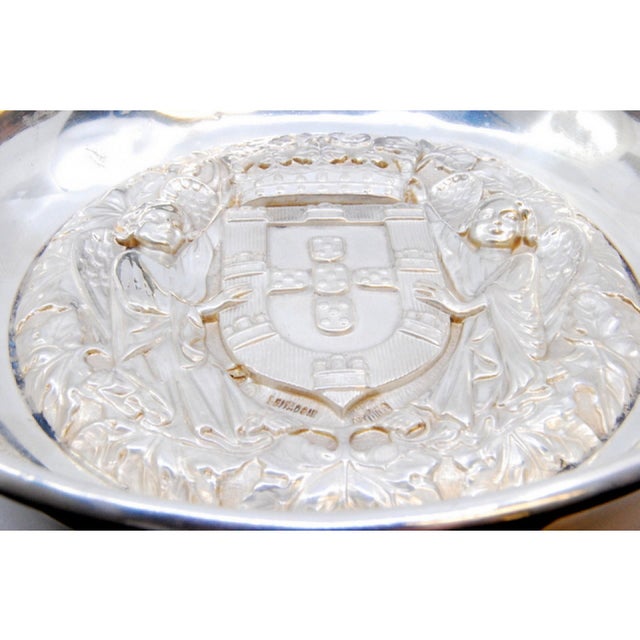 Silver Tray with Angelic Figures Holding the Coat of Arms of Portugal For Sale - Image 6 of 9