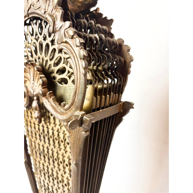 Ornate Victorian Brass Fireplace Fan Screen For Sale - Image 11 of 12