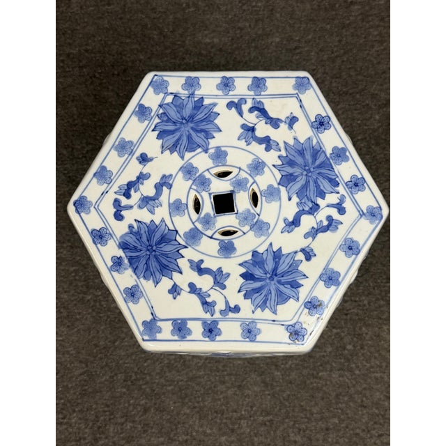 Chinese Chinese Blue & White Porcelain Hexagonal Garden Stool For Sale - Image 3 of 8