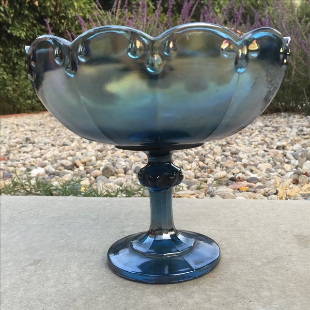 Vintage Blue Carnival Glass Pedestal Bowl Chairish