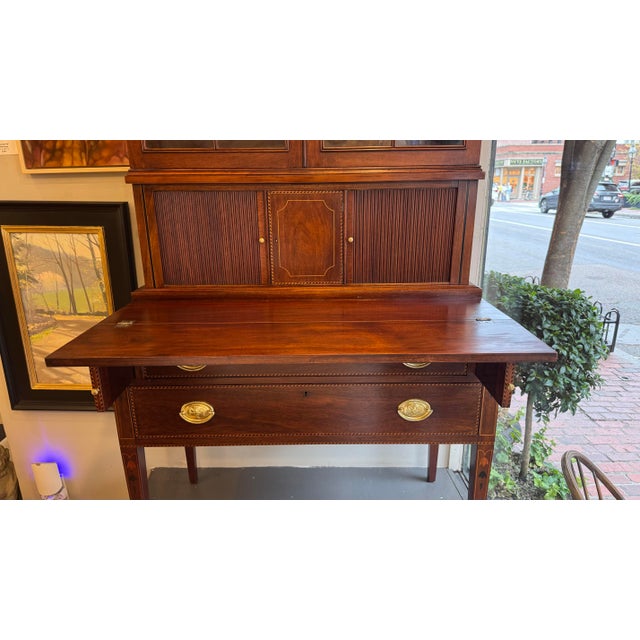 1940s Vintage American Sheraton Style Tambour Mahogany Secretary For Sale In Boston - Image 6 of 7