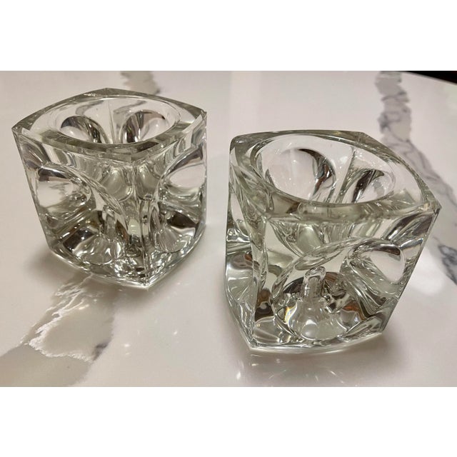 Mid-Century Modern Mid Century Crystal Cube Candle Holders - a Pair For Sale - Image 3 of 13