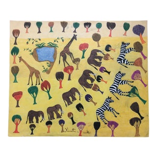 1979 Kamante Gatura Folk Art Style Mixed-Media Drawing For Sale