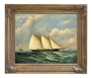 "Schooner Dauntless America's Cup" Contemporary Nautical Reproduction Print of Canvas, Framed