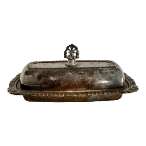 Vintage 20th Century Silver Plate Butter Dish With Cover and Glass Insert