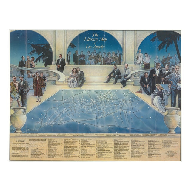 Vintage Literary Map of Los Angeles by Linda Ayriss, 1987 For Sale