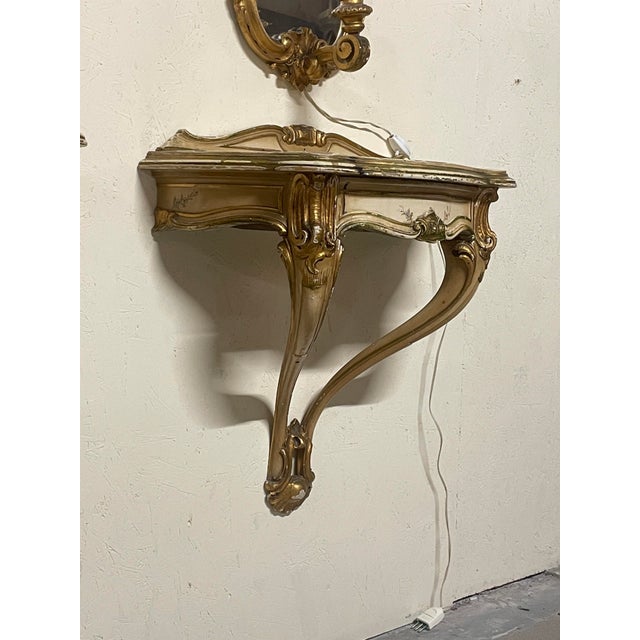Wood Wall-Mounted Console Tables with Mirrors and Wall Lamps, 1940s, Set of 4 For Sale - Image 7 of 18